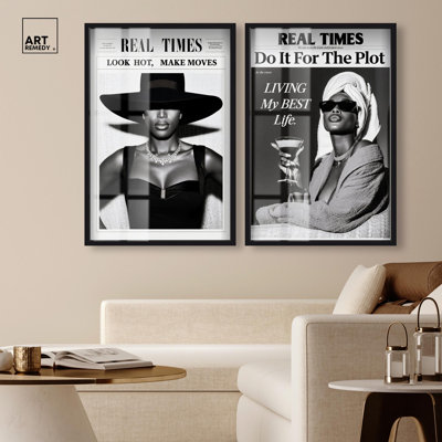 Real Times Duo Shadowbox Print Livingroom Wall Art Set by Art Remedy, Black Frame, 10 x 15