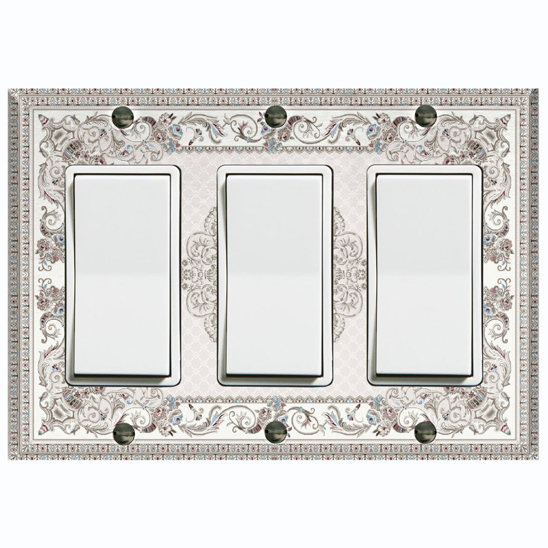 Metal Light Switch Plate Outlet Cover (Elegant Gray Rustic White - Triple Rocker)