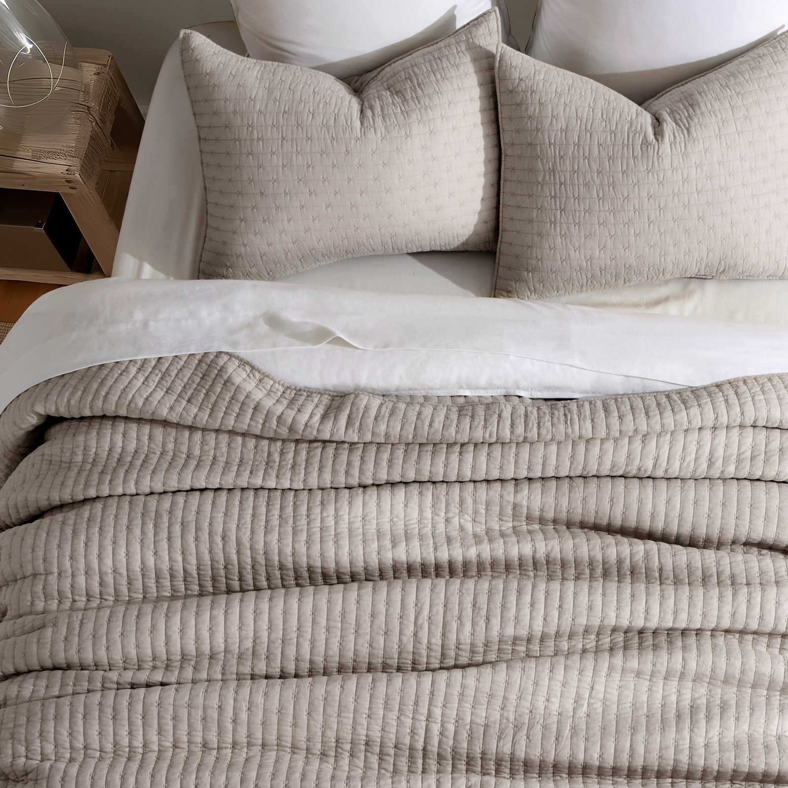 Cross Stitch Cotton Quilt set, Queen, Taupe