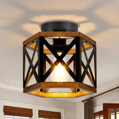 Plafonnier encastré 1 lumière en bois et métal rustique Farmhouse