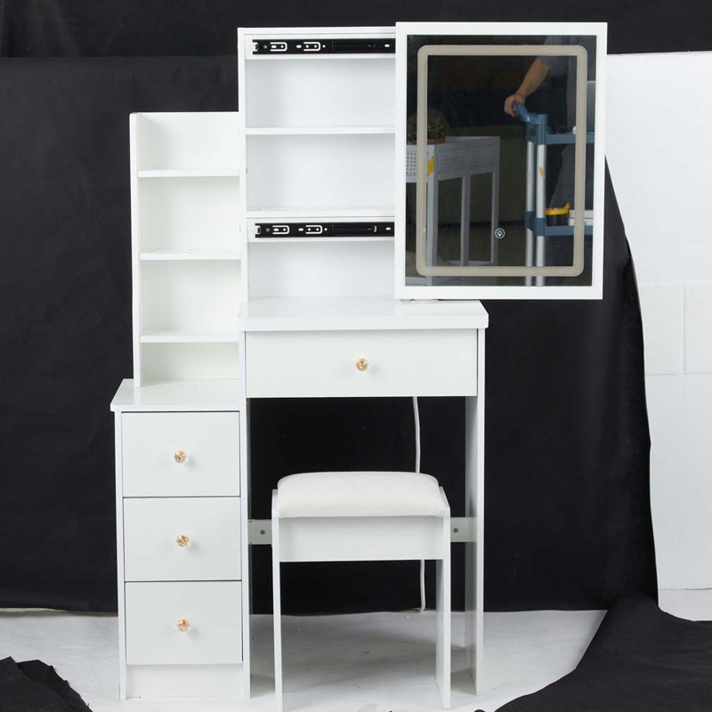 Petite coiffeuse 29,2 "+ tabouret rembourré, Blanc
