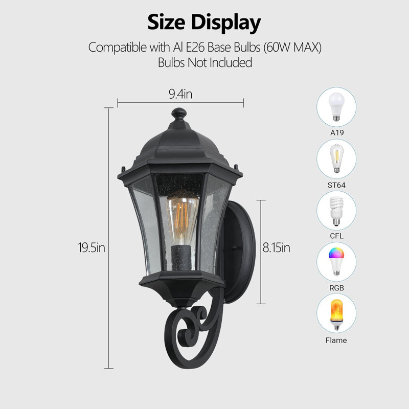 2 Units Vintage Wall-mounted Outdoor Lantern Light, Black Glass Sconce – Perfect For Exterior/interior (garage/walkway/balcony), Weatherproof, Easy Hardwired Install, E26 Bulb Compatible (no Bulbs)