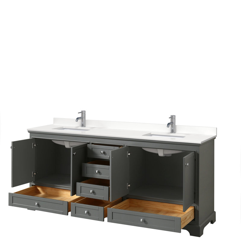 Deborah Double Bathroom Vanity with Quartz Top, White Quartz, Polished Chrome, Dark Espresso