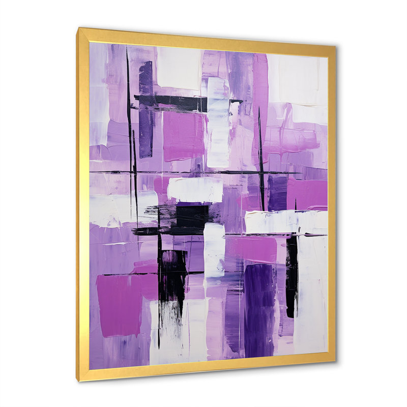 Tachisme mauve cubisme pinceau 3 - Tachisme, reproduction d'art sur toile encadrée, H 40 po x l 30 po x P 1,5 po
