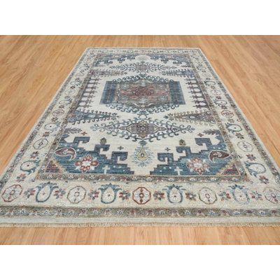 New Hand Knotted Ivory Wool Rectangle Oriental Rug - MOA10265586