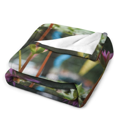 Pink Water Lilies Luxury Flannel Throw Blanket, Soft Warm Fuzzy Blanket for Living Room Sofa Bed Home Decor