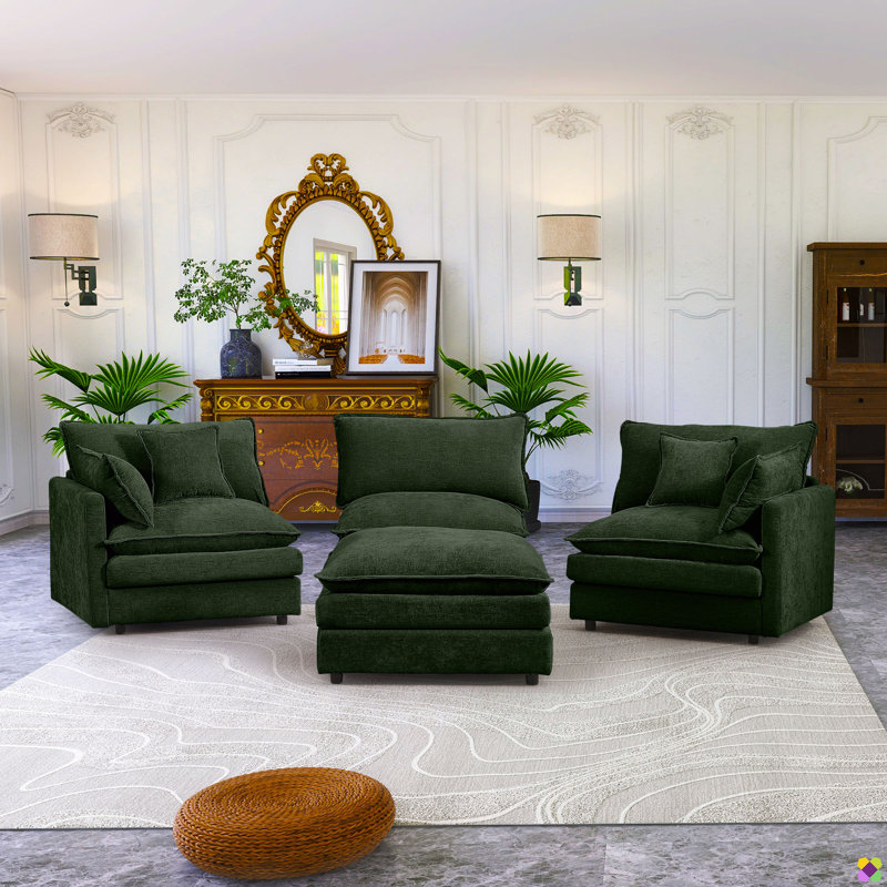 Madteos 105"W Modular Chenille LAF RAF Sectional, Sofa Couch, 3 Seater, Green Chenille