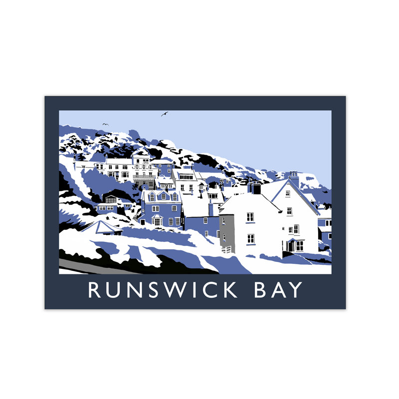 Runswick Bay In Snow by Richard O'Neill - Print, 59.4cm H x 84.1cm W x 3cm D, Unframed