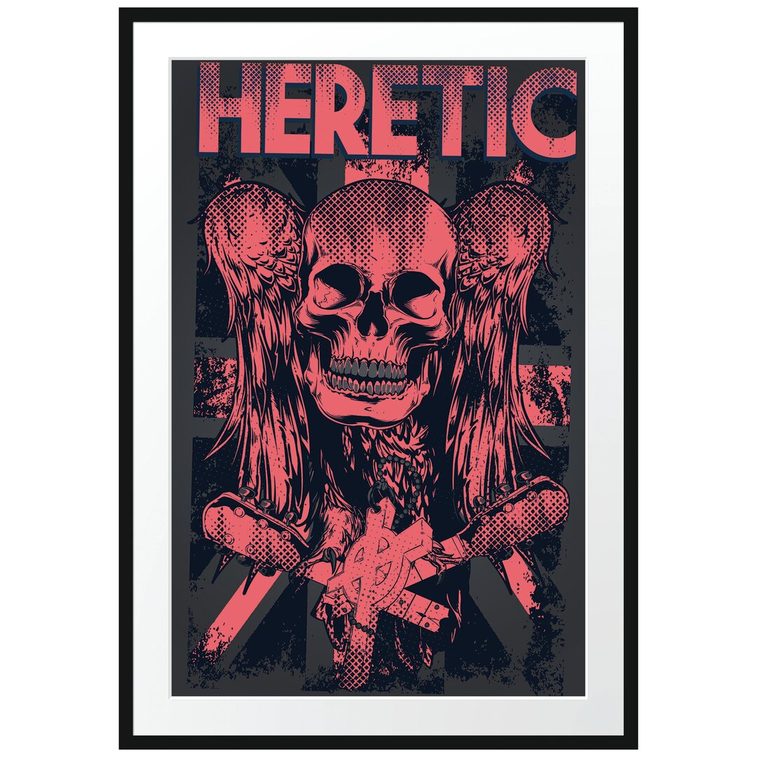 Gerahmtes Poster Wings Skull Black