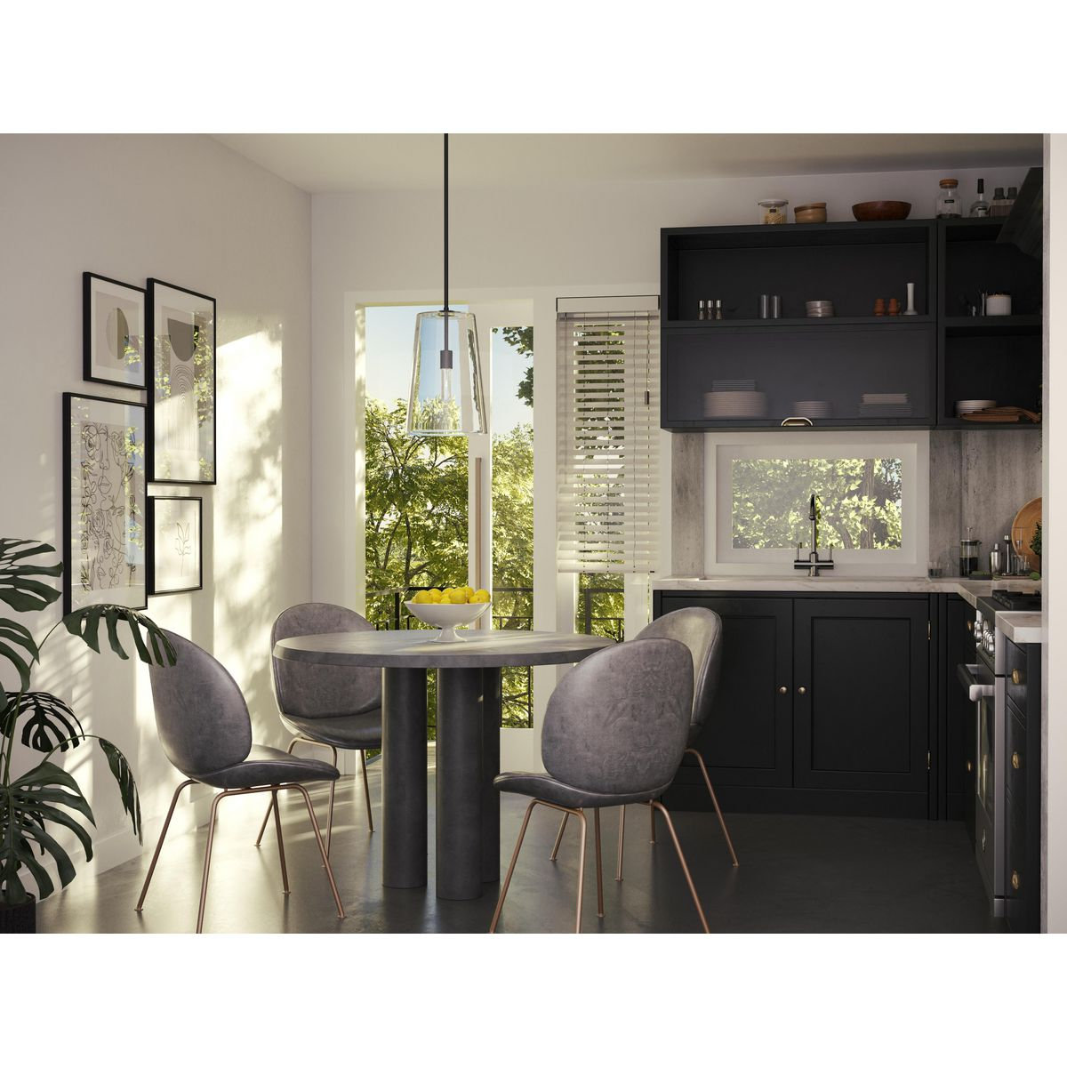 Selena Single Light Glass Dimmable Pendant, Black, 15.88" H x 10.5" W x 10.5" D