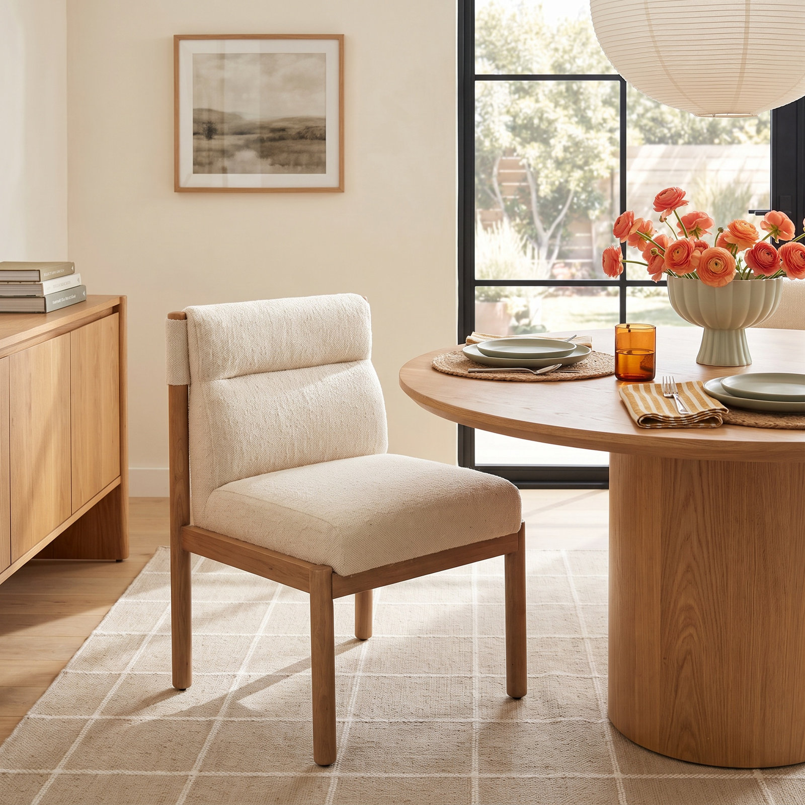 Arbella Genuine Leather Dining Chair, Ivory Polyester Blend