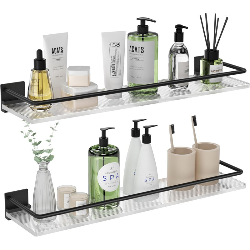 Ensemble de 2 tablettes flottantes en acrylique - Étagères de salle de bain murales pour articles de toilette, cuisine, salle de lavage, décor de maison de campagne - Solution de rangement durable et élégante