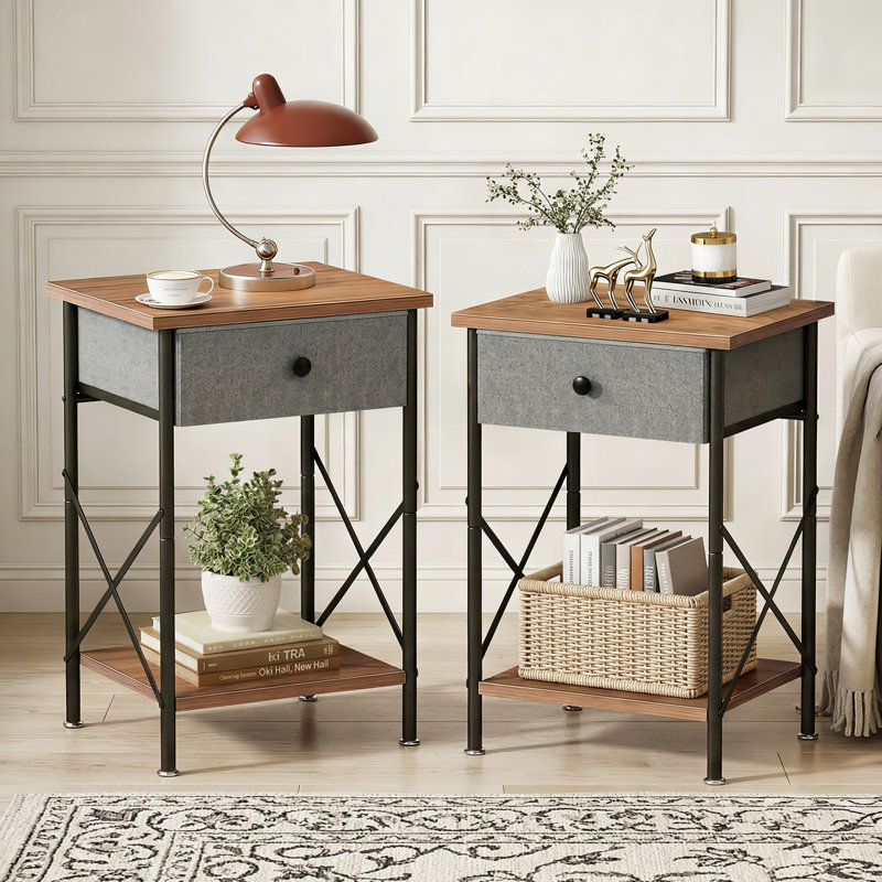Ensemble de chambre en velours capitonné avec lit et 2 tables de chevet, aucun lit plateforme tapissier requis, Beige/Grey
