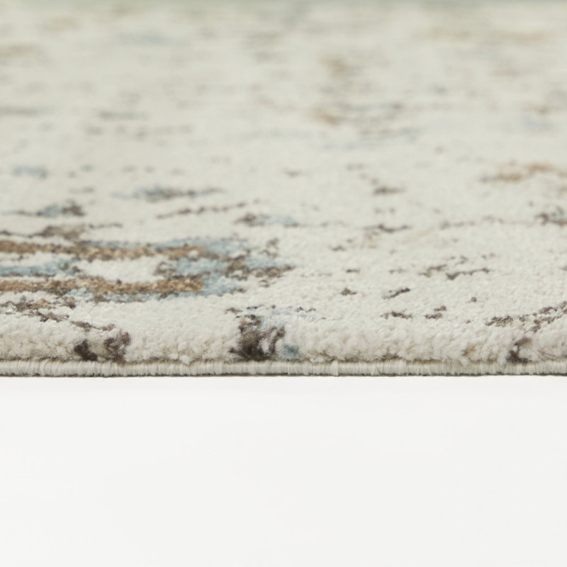 Ptolemy Rust/Blue/Cream Distressed Transitional Area Rug, Rectangle 5'3" x 7'