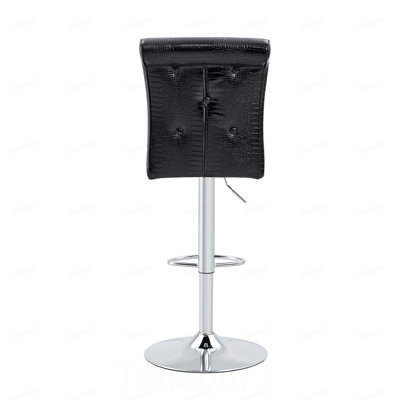 Ensemble de 2 tables de bar modernes en verre et tabourets de bar réglables, table de pub contemporaine à hauteur de comptoir avec pieds chromés, chaises de bar pivotantes en cuir de polyuréthane noir pour îlot de cuisine, bar personnel, petit espace