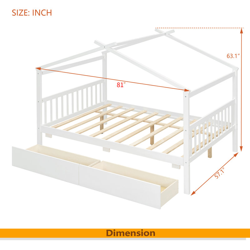 Lit double en bois avec tiroirs, Lit double, Blanc