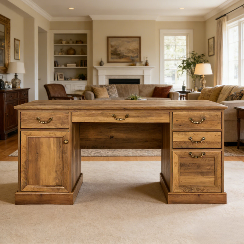Ensemble de bureau de direction 3 pièces en bois - chêne rustique