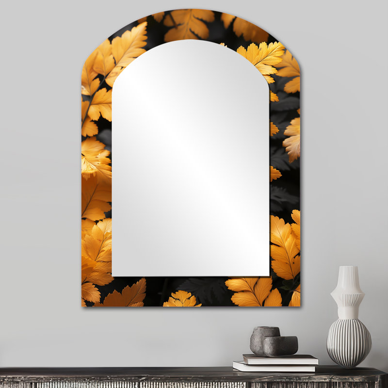 Monochromes jaunes gris gris fougères beauté III - miroir mural fougère, miroir décoratif asymétrique jaune, 34 po x 25 po