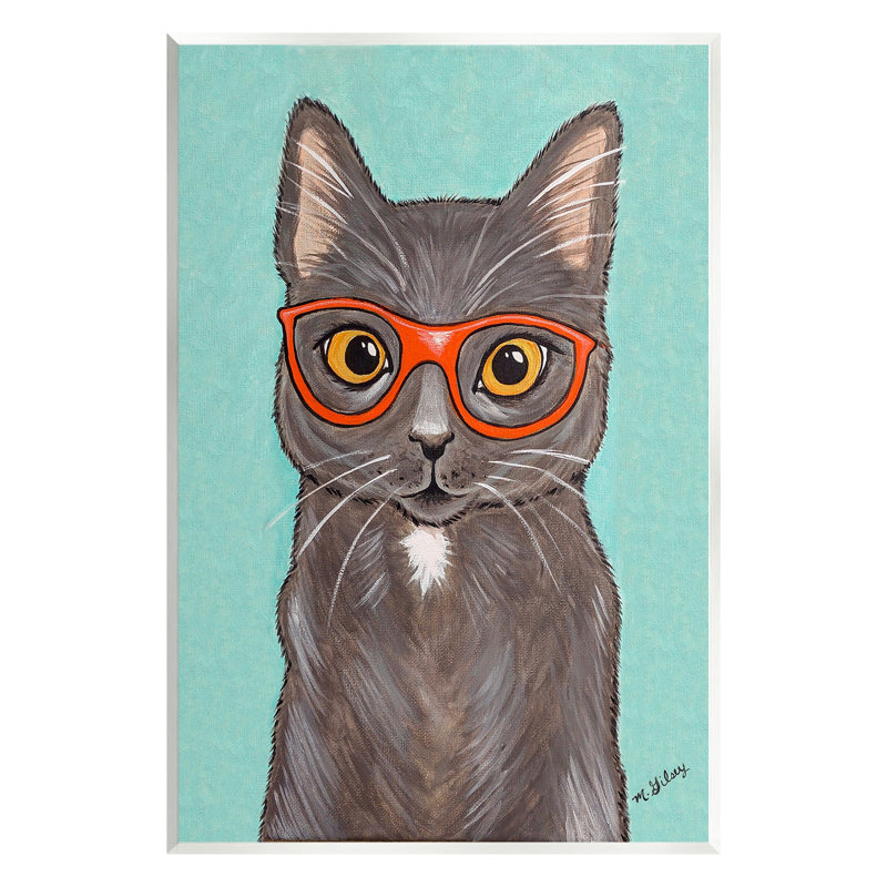 «Hipster Cat Glasses» par Michelle Gilsey, Bois sans cadre, H 15 po x l 10 po