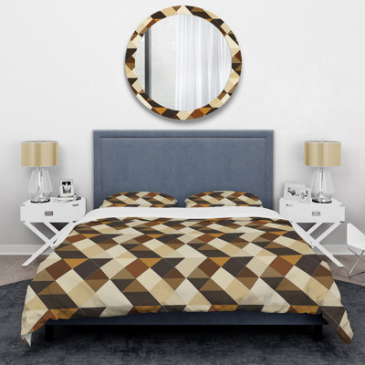 Ensemble de housse de couette moderne à motif de triangles brun et beige I