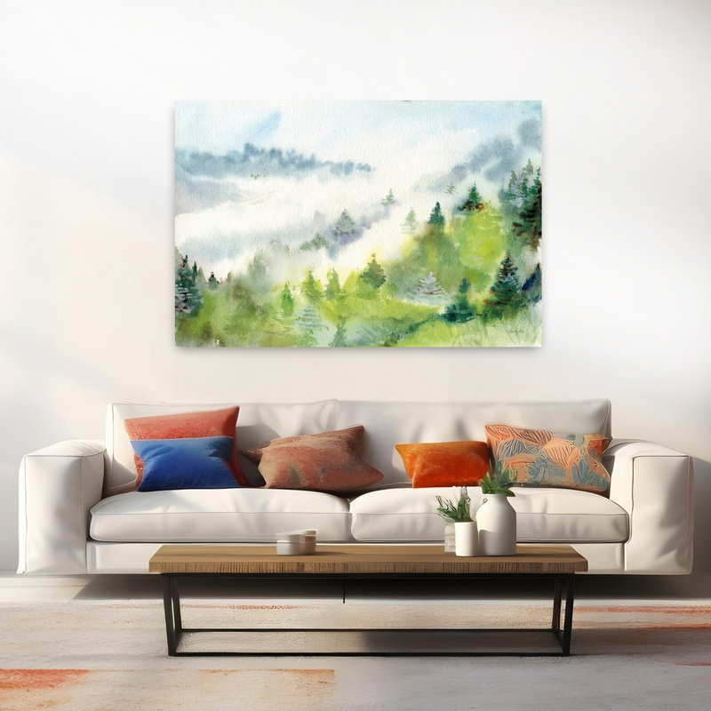 «Evergreen Abstract Contemporary Forest Landscape», art mural, H 40 po x l 60 po
