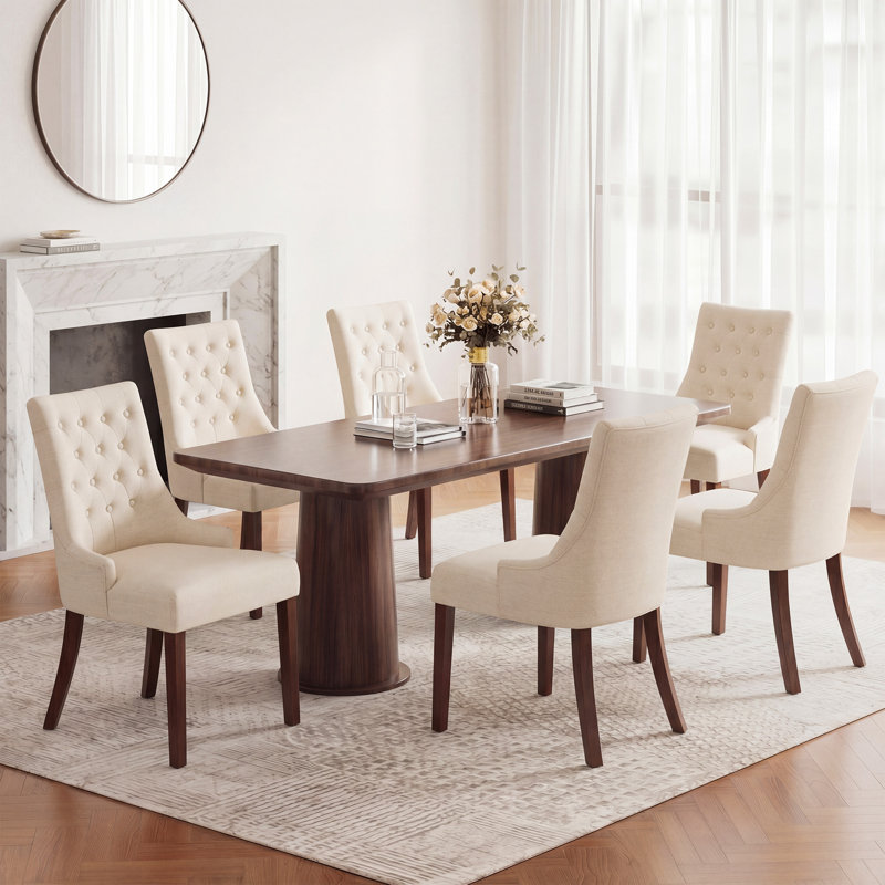 Parsons Upholstered Dining Chair Tufted  Soild Wood Side Chair, Beige