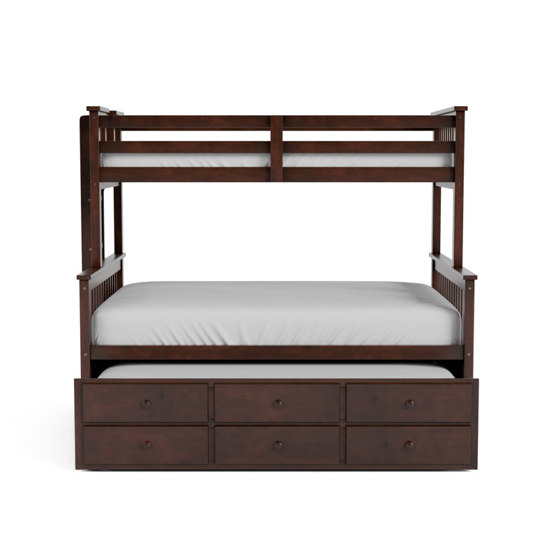 Jeany Kids Twin Over Full Bunk Bed with Trundle with Drawers, Brown