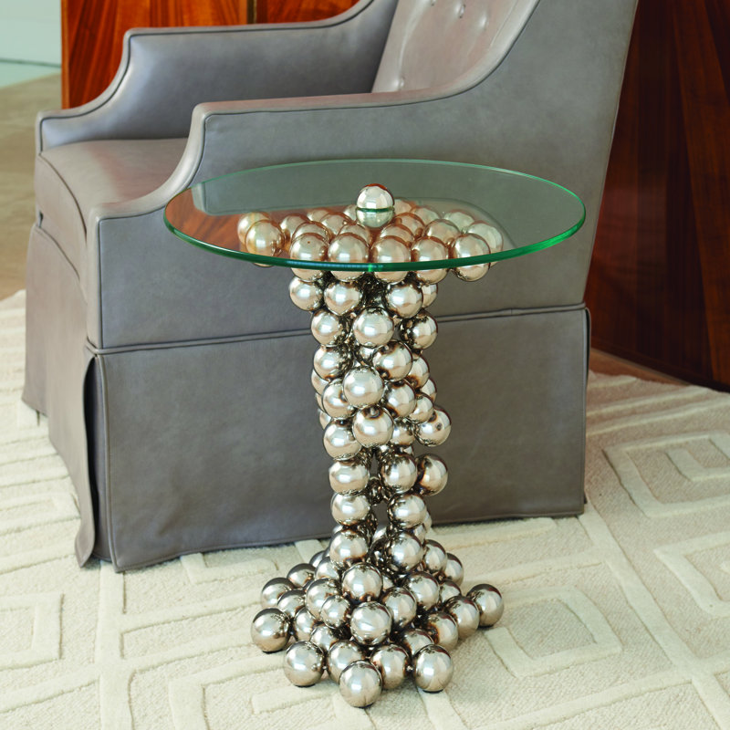 Sphere Nickel Finish Metal & Glass Round Table