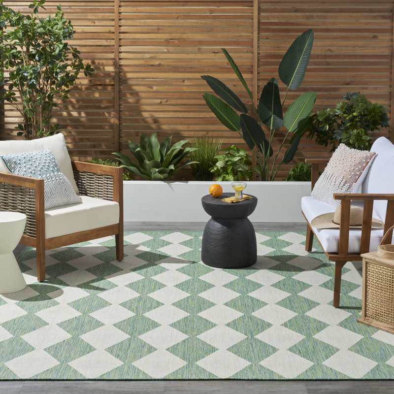 Tapis intérieur / extérieur rectangulaire Positano, Rectangle 6 pi x 9 pi, Bleu vert