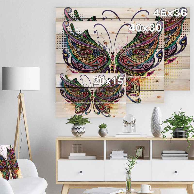 « panaché papillon », impression, H 15 po x l 20 po x P 1 po, Bois