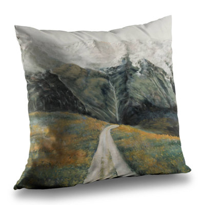 Mountainous Landscape - Orange Poly Twill Throw Pillow | Home Decor