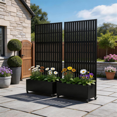 Metal Planter Box With Trellis And Wheels
