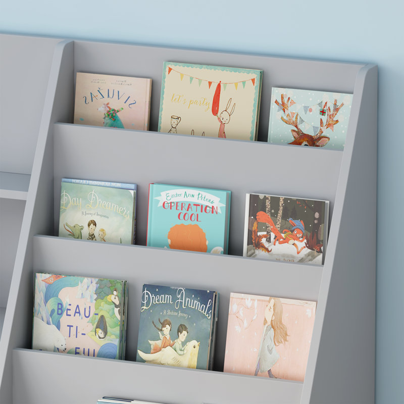 Bibliothèque pour enfants et rangement pour jouets, support de bibliothèque multifonctionnel en bois à 4 niveaux