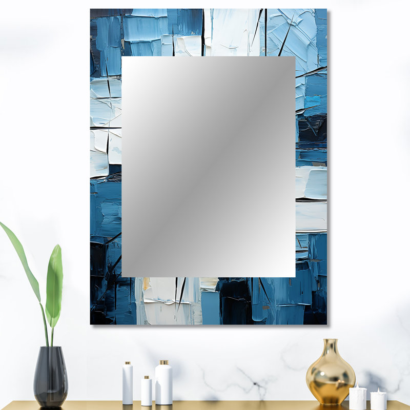 Cubisme bleu et blanc - formes abstraites, miroir mural, miroir décoratif moderne, impression d'art en métal, 40 po x 30 po