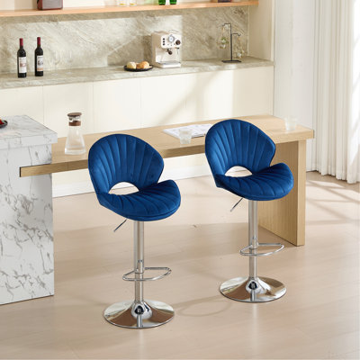 Bar Stools Set Of 2 - Adjustable Barstools With Back And Footrest, Counter Height Bar Chairs For Kitchen, Pub -Navy