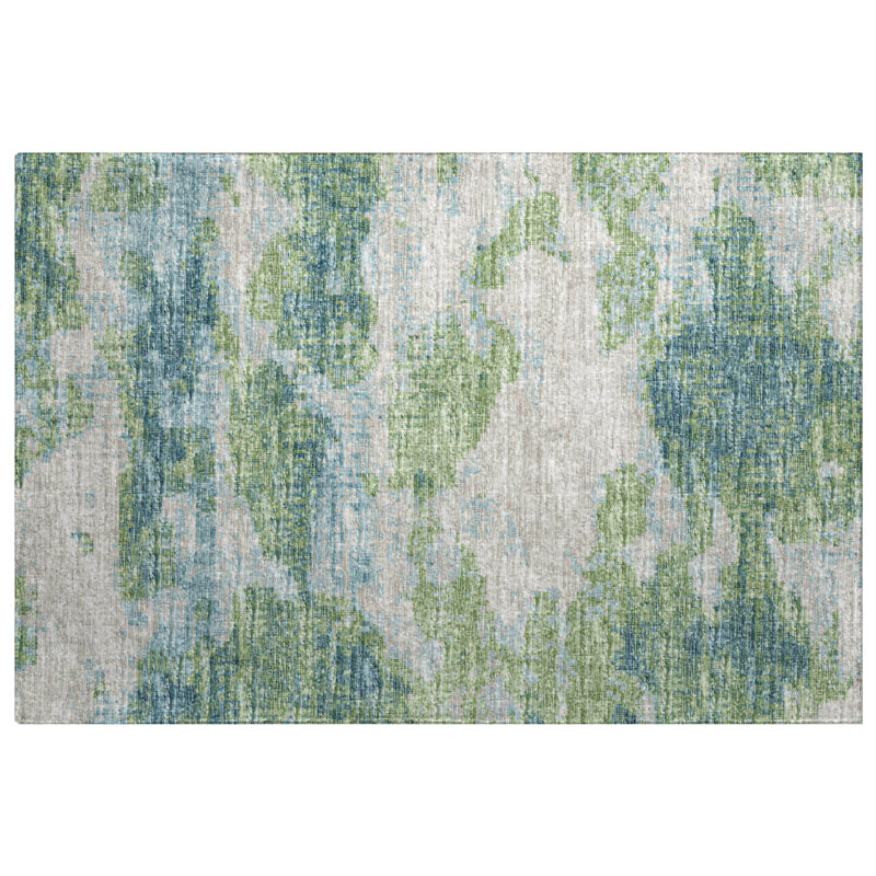 Premium Machine Washable Dream Shag ADS71 Soft Abstract Rug, Green, 2'6" x 3'10"