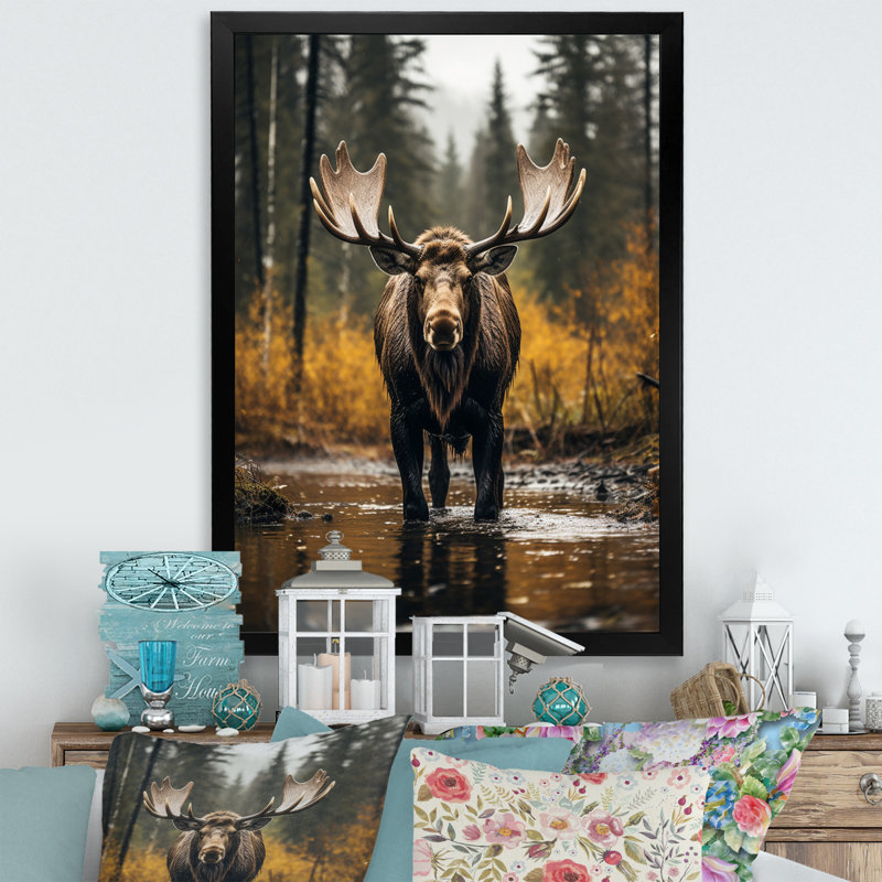Orignal majestueux de Cammeray en Alaska - Alaska, art mural, Cadre simple noir, H 32 po x l 16 po x P 1 po