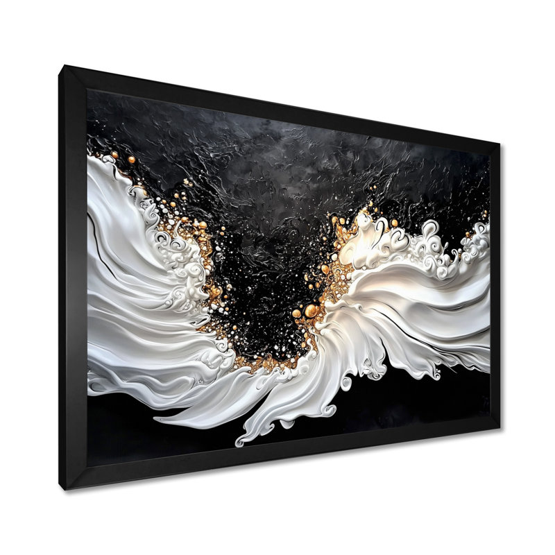«Gold Breeze» abstrait doré et noir, 12" H x 20" W, Single Picture Framed Print without Mat, Black