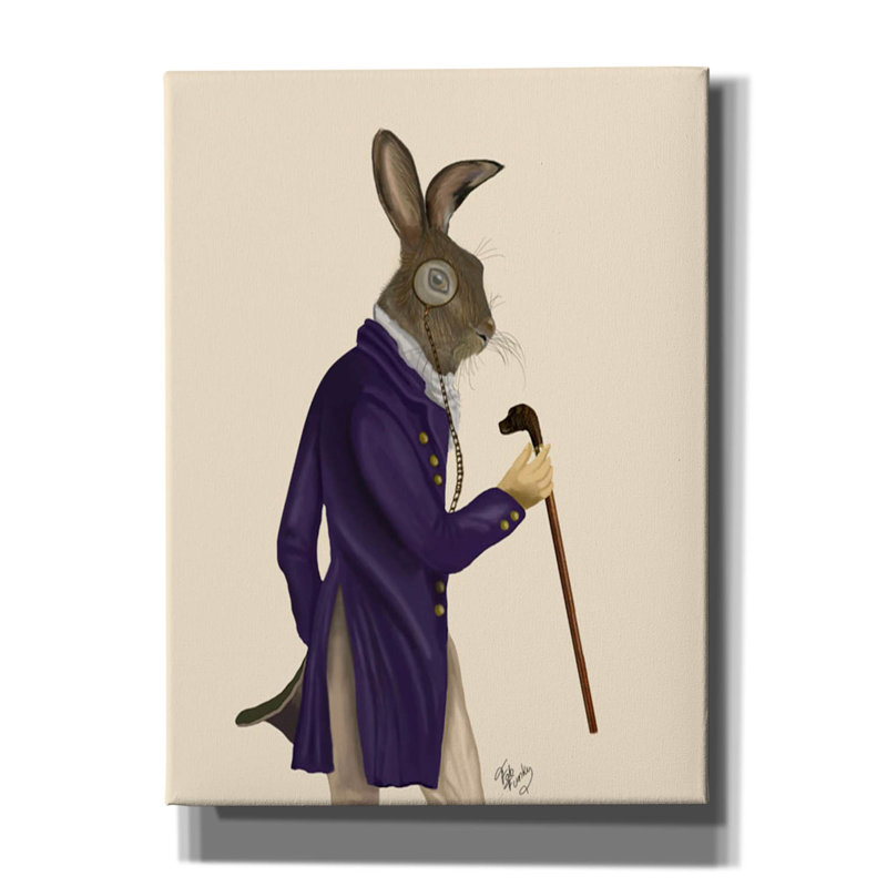 «Hare In Purple Coat» par Fab Funky, art mural sur toile, H 54 po x l 40 po x P 1,5 po