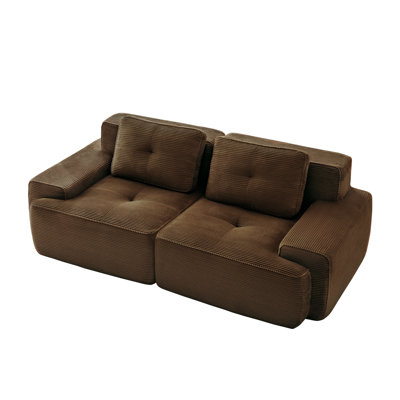 82" Modern L-Shaped Modular Sectional Sofa For Living Room, Corduroy Fabric, 2-Seater Couch With Deep Seat , Pearl-Like Piping, Tufted Design, No Assembly, Anti-Slip Design​