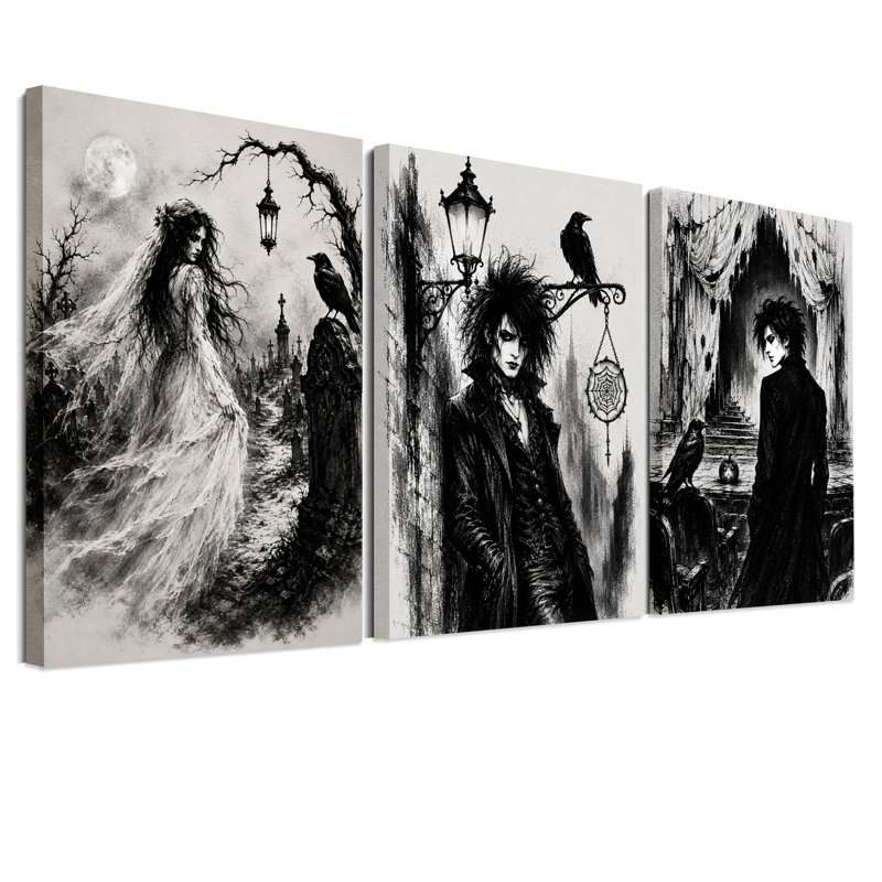 Triptyque Edward aux mains d'argent, style gothique, pour Halloween, ensemble de 3 toiles murales, 36"H x 24"W x 3pcs