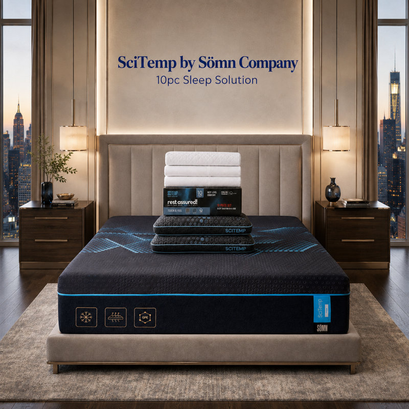 Solution de sommeil SciTemp 10 pièces par Sömn Company, matelas en mousse mémoire rafraîchissante de 35,5 cm (14 po) en graphène et IceTech, format Queen