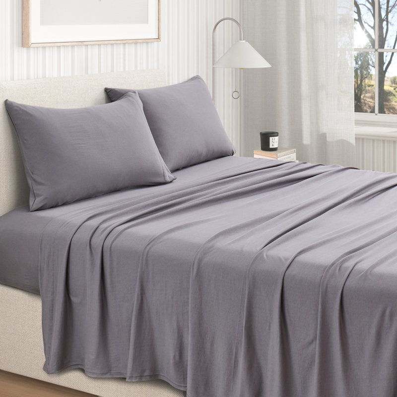 Draps en jersey de viscose et de coton mélangés, California King, Charcoal
