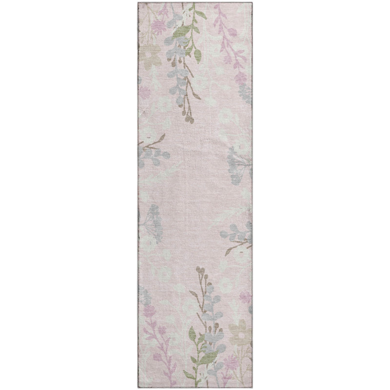 Tapis floral lavable à la machine de qualité supérieure Mayfield AMF2334, Pink, 2'3" x 7'6" Runner
