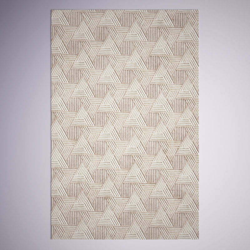 Tapis géométrique en laine avoine / ivoire touffeté à la main Lashawndra, Rectangle 7 pi 9 po x 9 pi 9 po