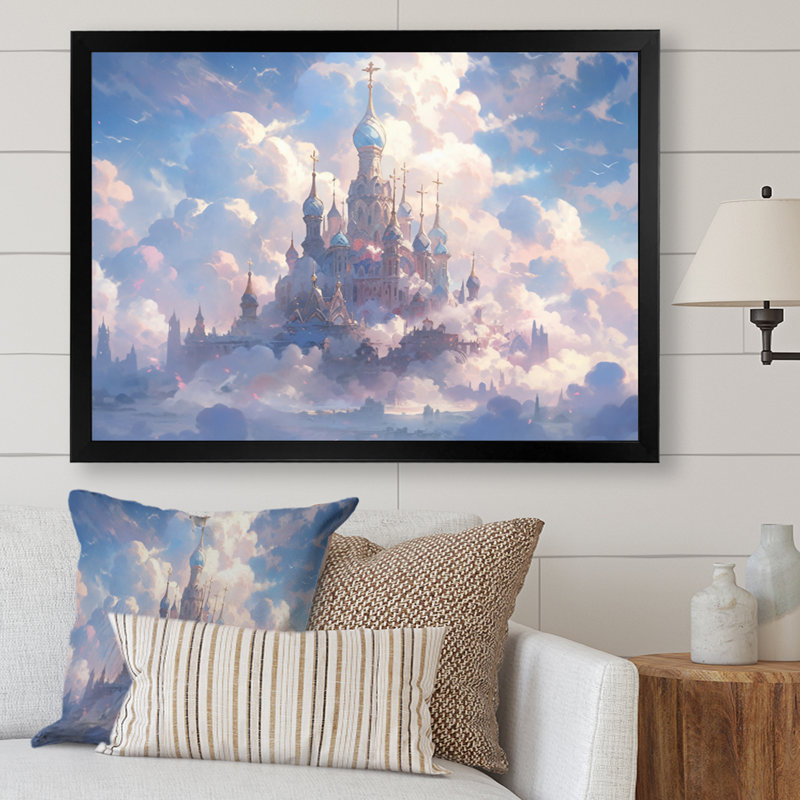 Château dans les nuages I sur toile, H 34 po x l 44 po x P 1,5 po, Cadre simple noir
