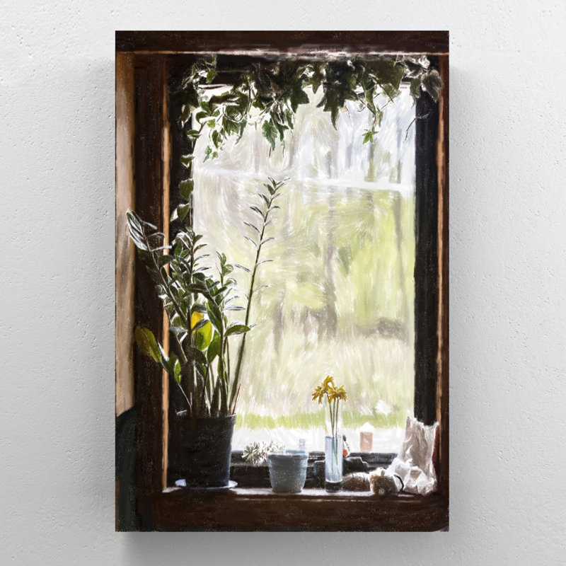 «Plants And Flowers By The Window», reproduction d'art graphique sur toile tendue 1 pièce, H 36 po x l 24 po x P 2 po