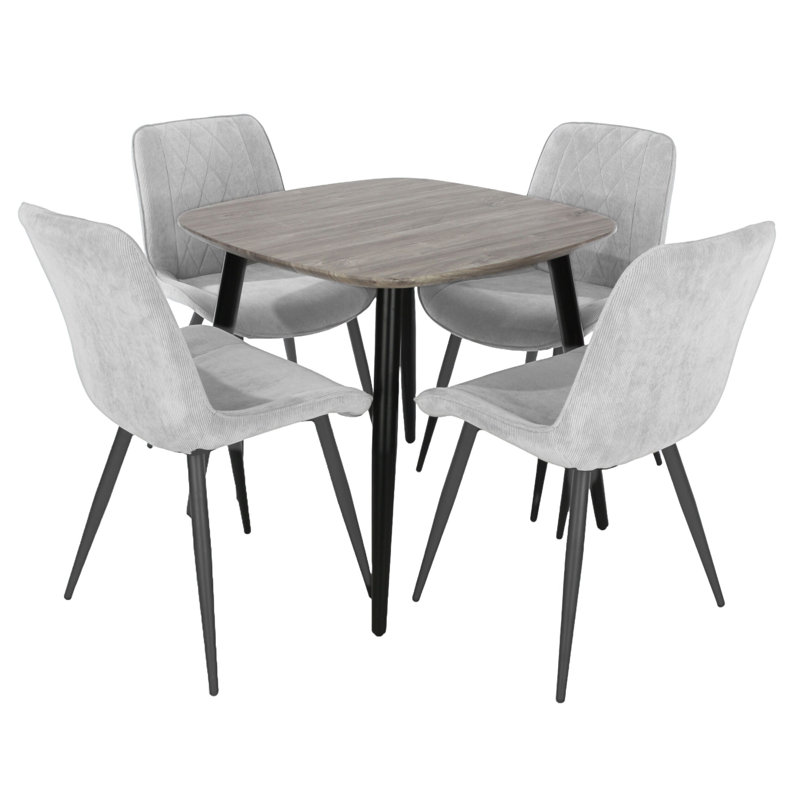 Aspen 5-Piece Casual Dining Set - Square Dining Table & Four Upholstered Diamond Fabric Chairs, Grey Oak, Light Grey