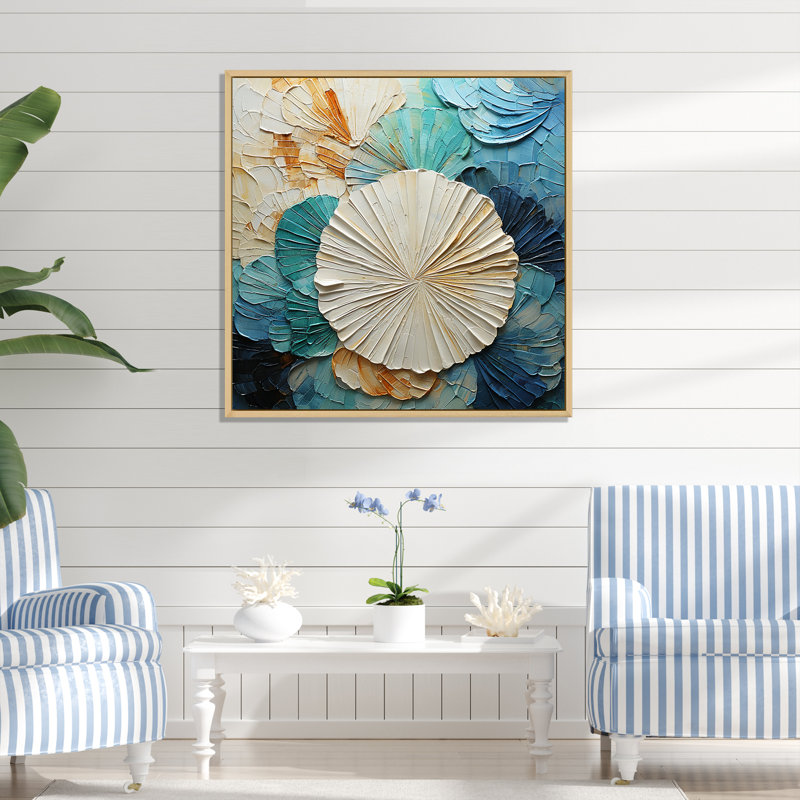 «Coastal Mosaic Seacreatures» sur toile, Cadre naturel flottant, H 36 po x l 36 po x P 1,5 po
