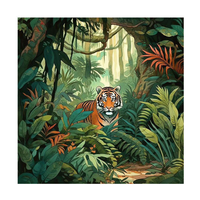 Art mural sur toile tendue - «Wumples '' - Jungle 3», art mural pour salon, chambre à coucher ou bureau - 35 x 35